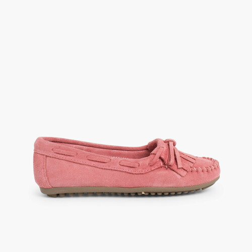 Mocassins à franges en suède fille et femme Rose