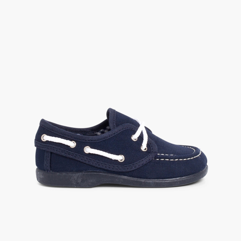 Chaussures Bateau en Toile avec Lacets  Bleu Marine