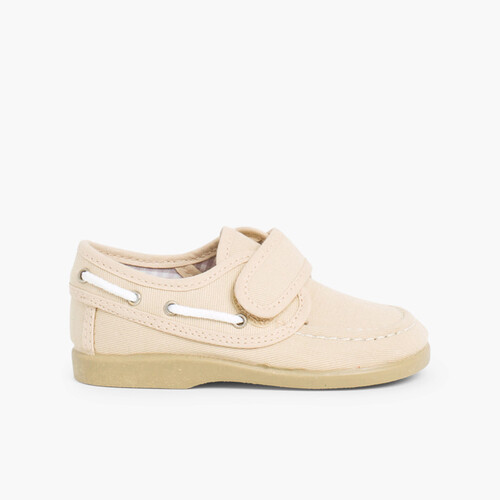 Chaussures Bateau en Toile et Fermeture à scratch Sable