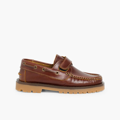 Chaussures bateau pour Garçon avec Scratch Marron