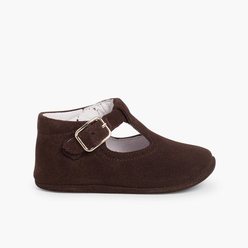 Chaussures Salomé en suède avec fermeture à boucle pour bébé   Marron