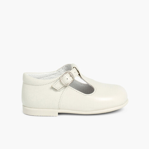 Salomés en cuir avec Fermeture à boucle Beige