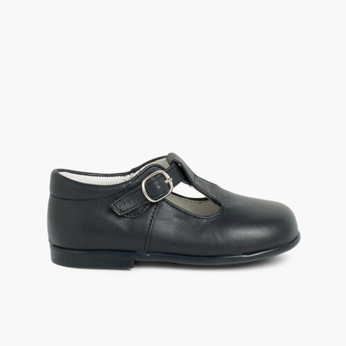 Salomés en cuir avec Fermeture à boucle Bleu Marine