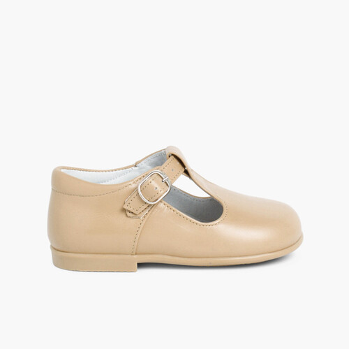 Salomés en cuir avec Fermeture à boucle Chameau