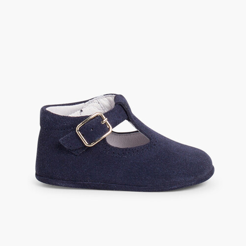 Chaussures Salomé en suède avec fermeture à boucle pour bébé   Bleu Marine
