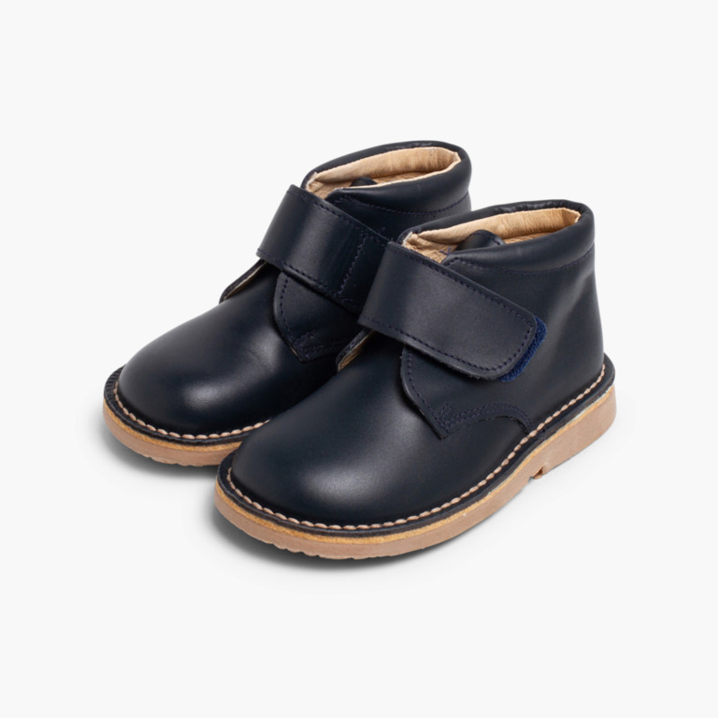 Chukka Boots en Cuir pour l’école avec Fermeture à scratch Bleu Marine