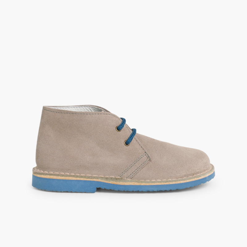Bottines Chukka avec Semelle et Lacets de Couleur Gris et bleu