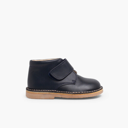 Chukka Boots en Cuir pour l’école avec Fermeture à scratch Bleu Marine