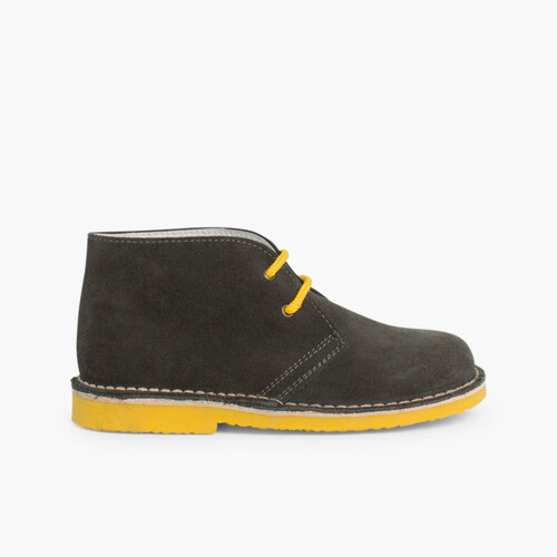 Bottines Chukka avec Semelle et Lacets de Couleur Gris et Moutarde