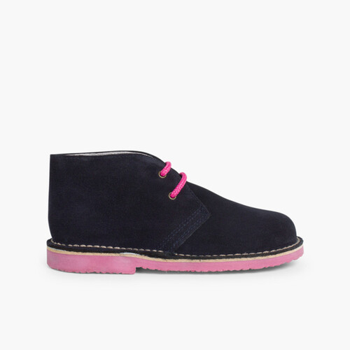 Bottines Chukka avec Semelle et Lacets de Couleur Bleu marine et fucsia