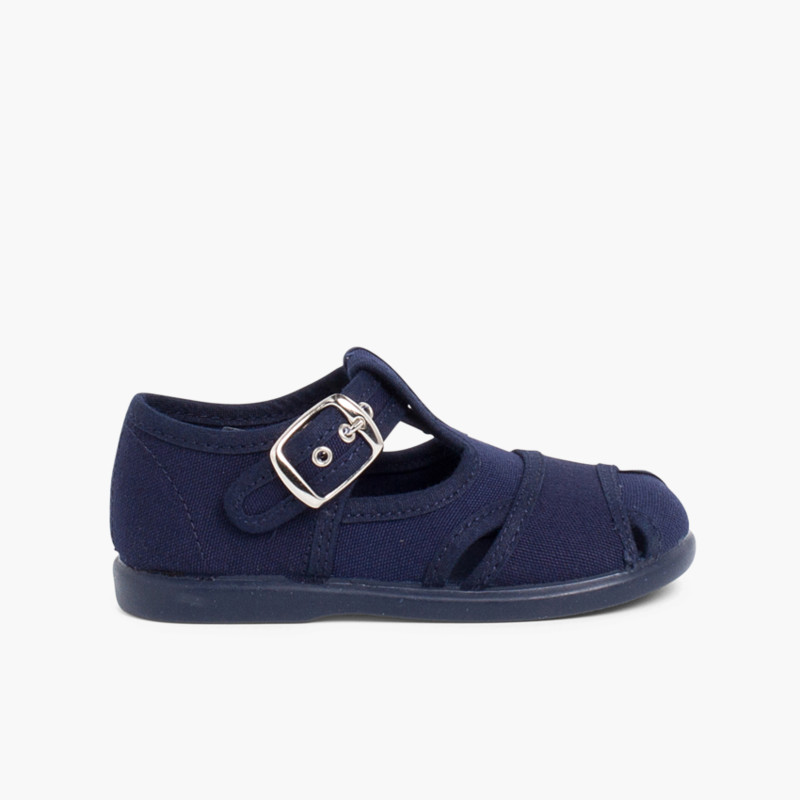 Salomés style sandales en toile Bleu Marine