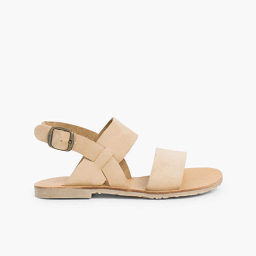 Sandales Nubuck Avec Brides Larges Beige