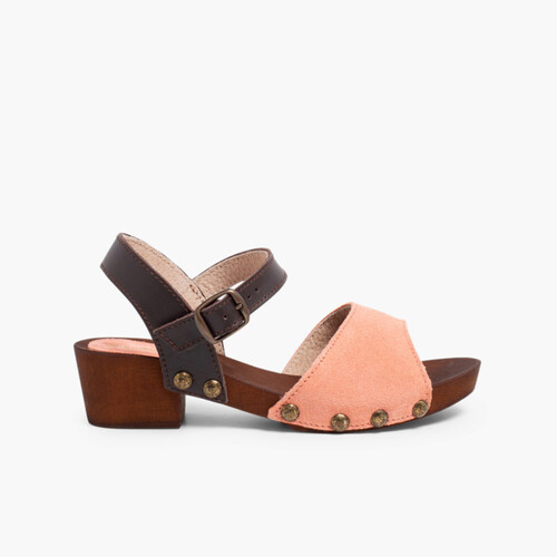 Sandales en Suède Avec Semelle Façon Bois Saumon
