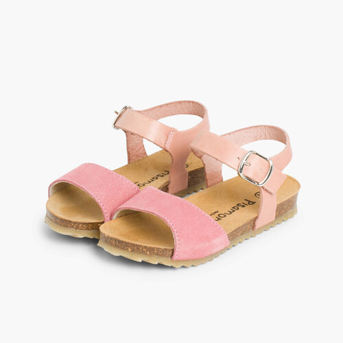 Sandales en cuir et en suède fermeture à boucle Rose