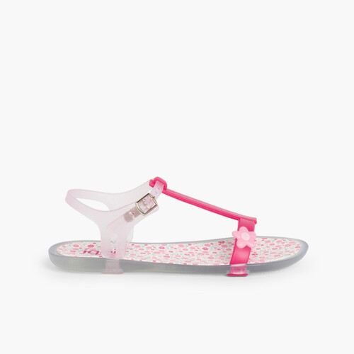 Sandales de caoutchouc Tricia fleurs Fucsia