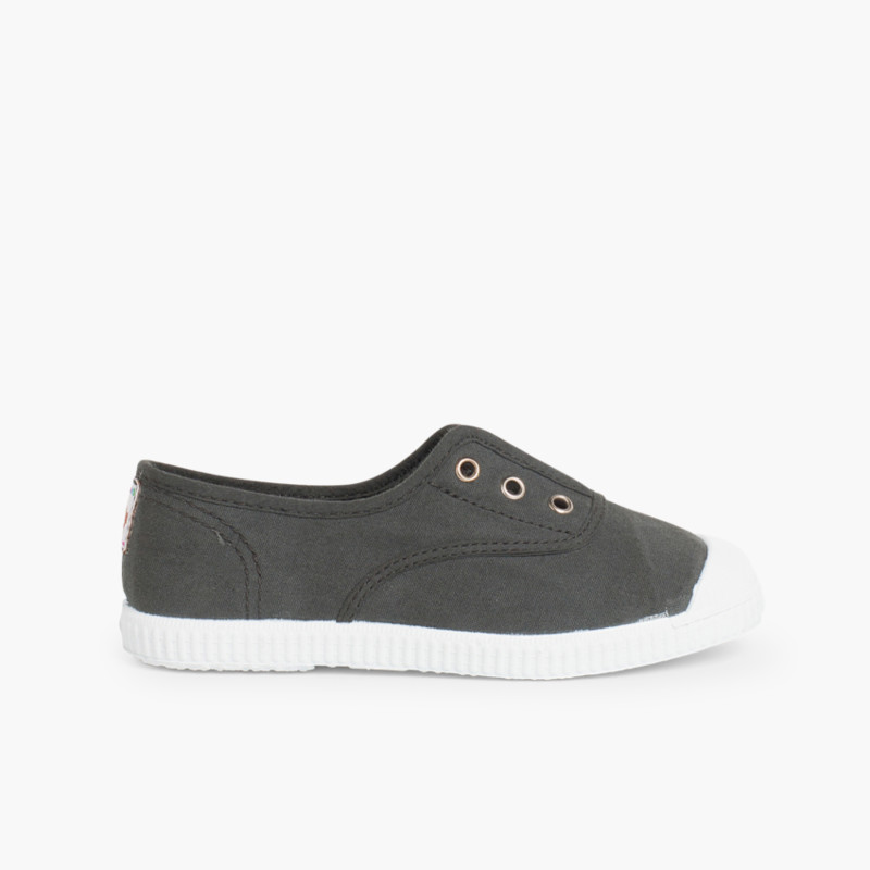 Tennis en Toile avec Bout Caoutchouc Sans Lacets Anthracite