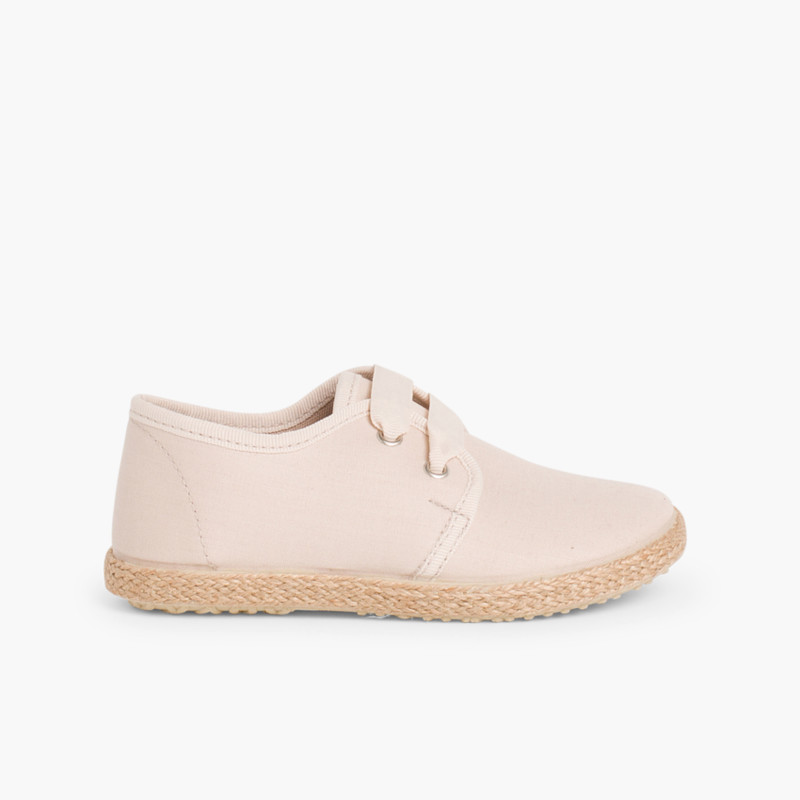 Chaussures Derbies Façon Espadrille Avec Effet Satiné  Beige