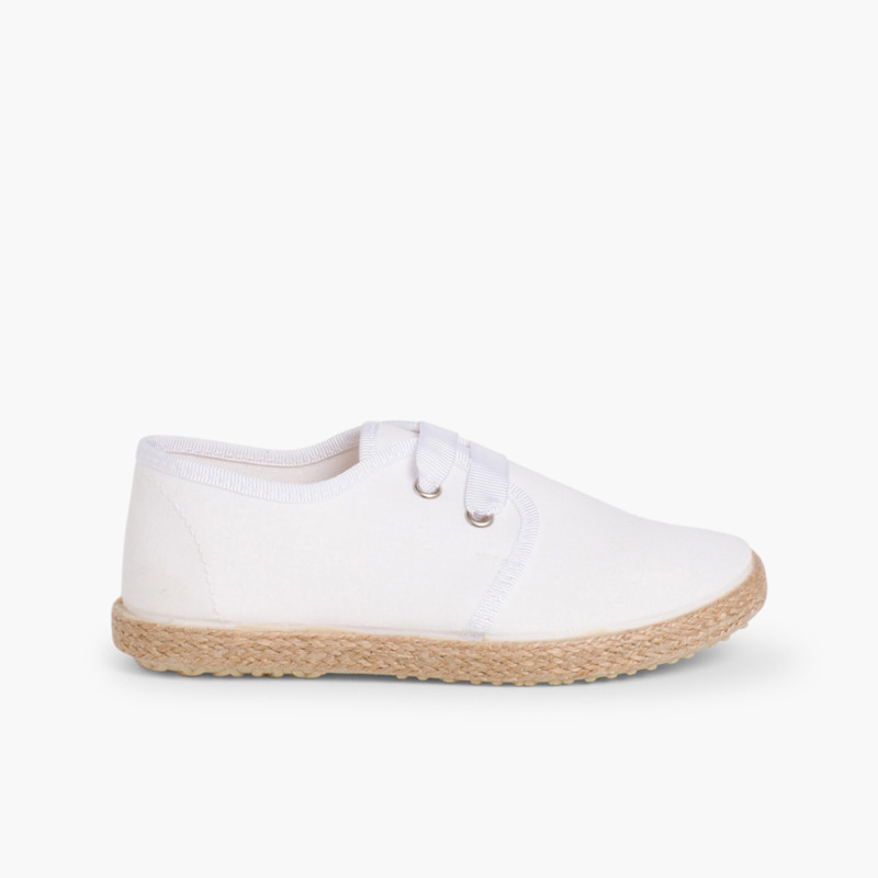 Chaussures Derbies Façon Espadrille Avec Effet Satiné  Blanc