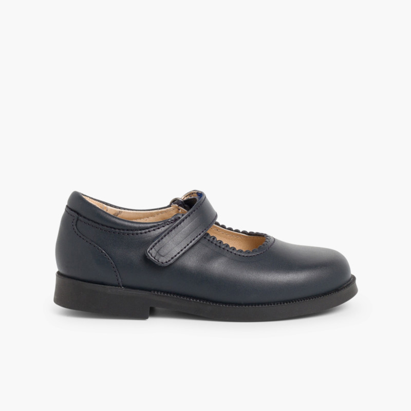 Chaussure Babies d'école Fille à scratch Bleu Marine