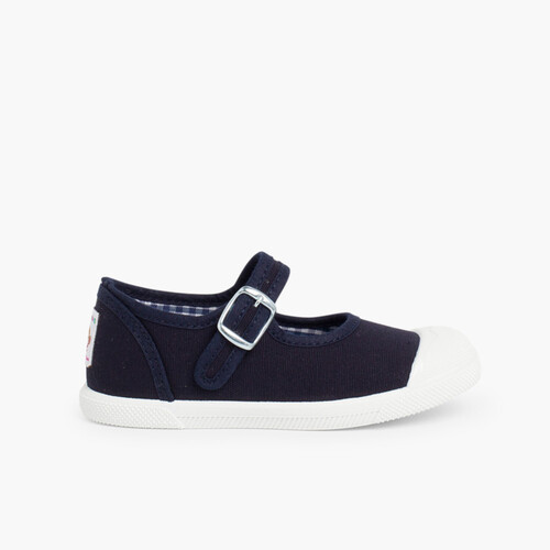 Tennis en Toile pour Fille - Fermeture à Boucle et Bout Renforcé Bleu Marine