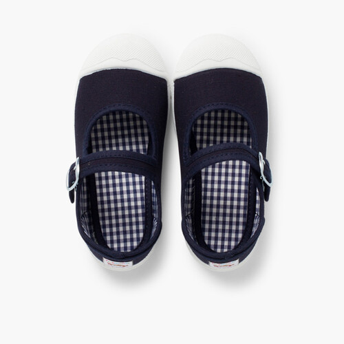 Tennis en Toile pour Fille - Fermeture à Boucle et Bout Renforcé Bleu Marine