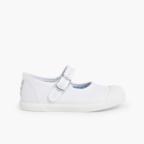 Tennis en Toile pour Fille - Fermeture à Boucle et Bout Renforcé Blanc