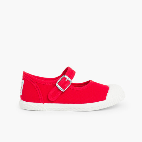 Tennis en Toile pour Fille - Fermeture à Boucle et Bout Renforcé Rouge