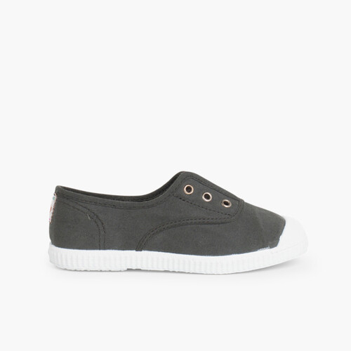 Tennis en Toile avec Bout Caoutchouc Sans Lacets Anthracite