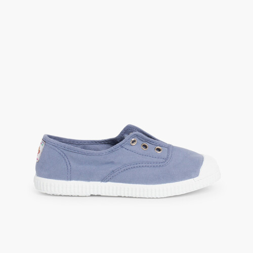 Tennis en Toile avec Bout Caoutchouc Sans Lacets Bleu