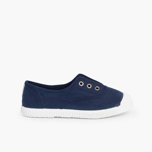 Tennis en Toile avec Bout Caoutchouc Sans Lacets Bleu Marine