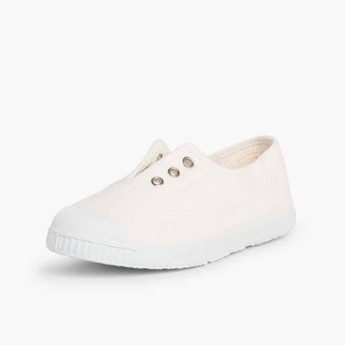 Tennis en Toile avec Bout Caoutchouc Sans Lacets Blanc