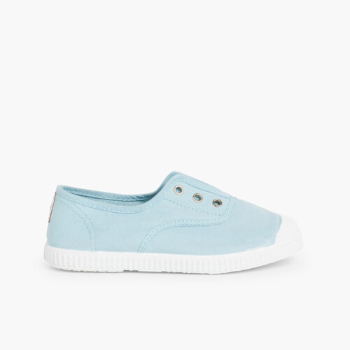 Tennis en Toile avec Bout Caoutchouc Sans Lacets Bleu Ciel