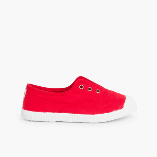 Tennis en Toile avec Bout Caoutchouc Sans Lacets Rouge
