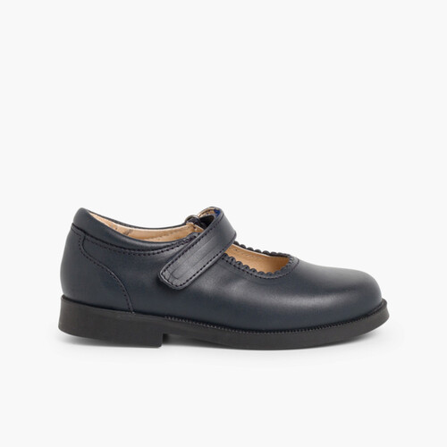 Chaussure Babies d'école Fille à scratch Bleu Marine