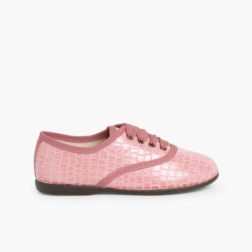 Chaussures Oxford Fille et Femme – Imitation Croco Rose