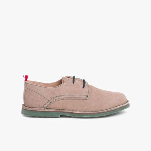 Derbies garçon en cuir et lacets colorés Beige