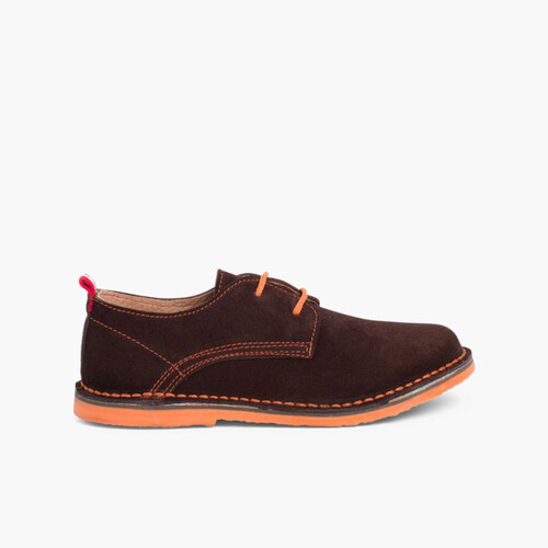 Derbies garçon en cuir et lacets colorés Marron