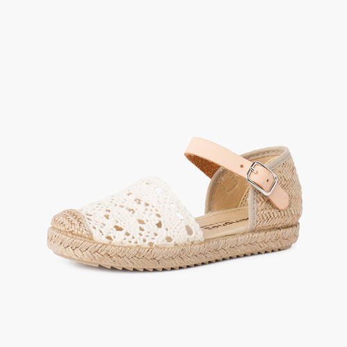 Sandale espadrille en macramé pour fille avec boucle Écru