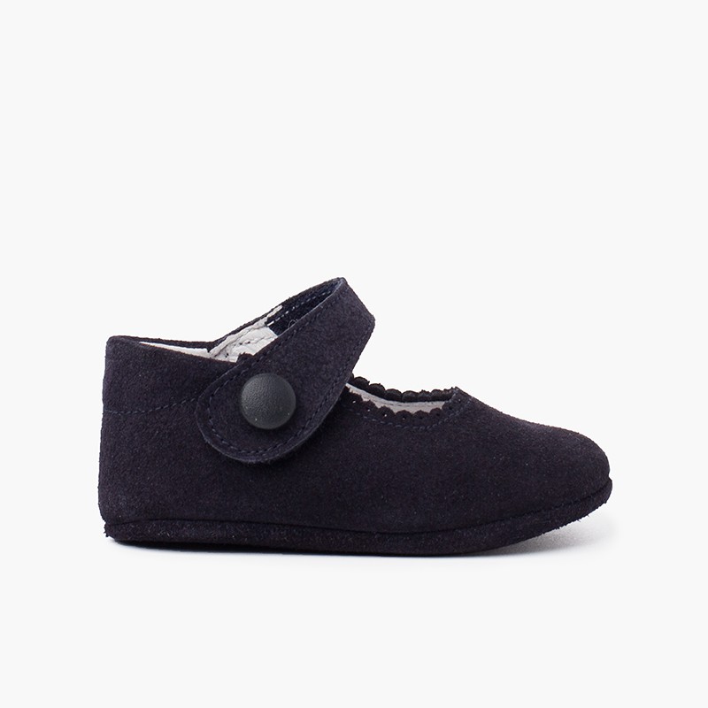 Chaussures en suède avec fermetures à scratch pour bébés Bleu Marine