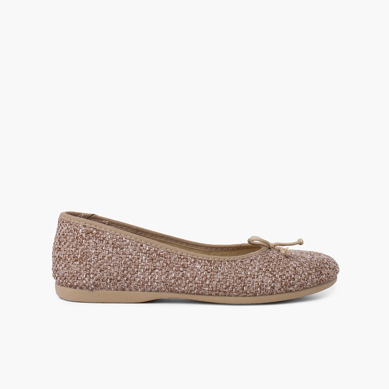 Ballerines fille tweed avec nœud Taupe