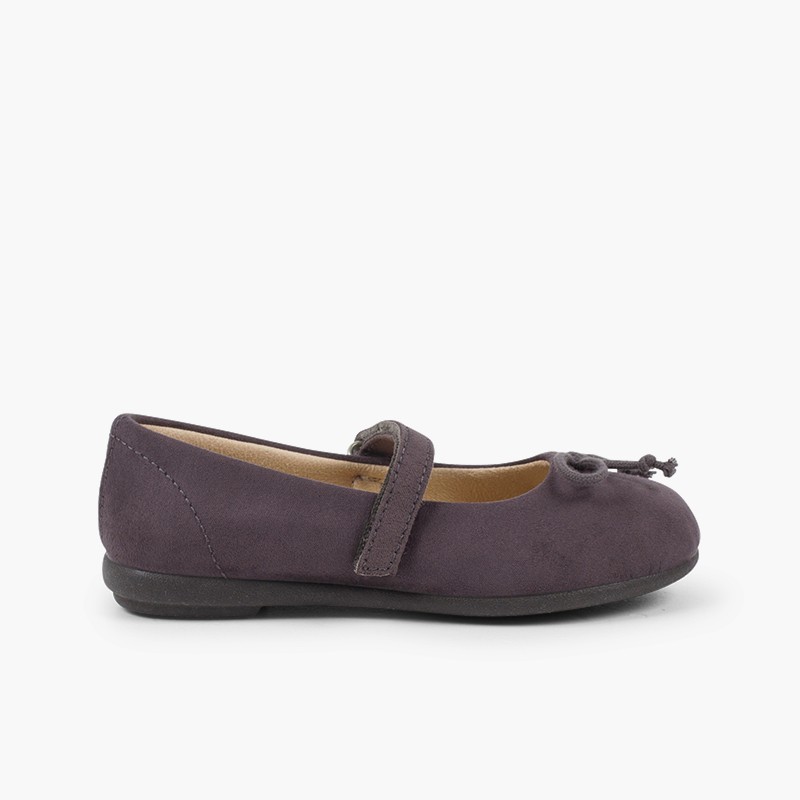 Ballerines pour Fille à scratch et noeud façon babies Gris