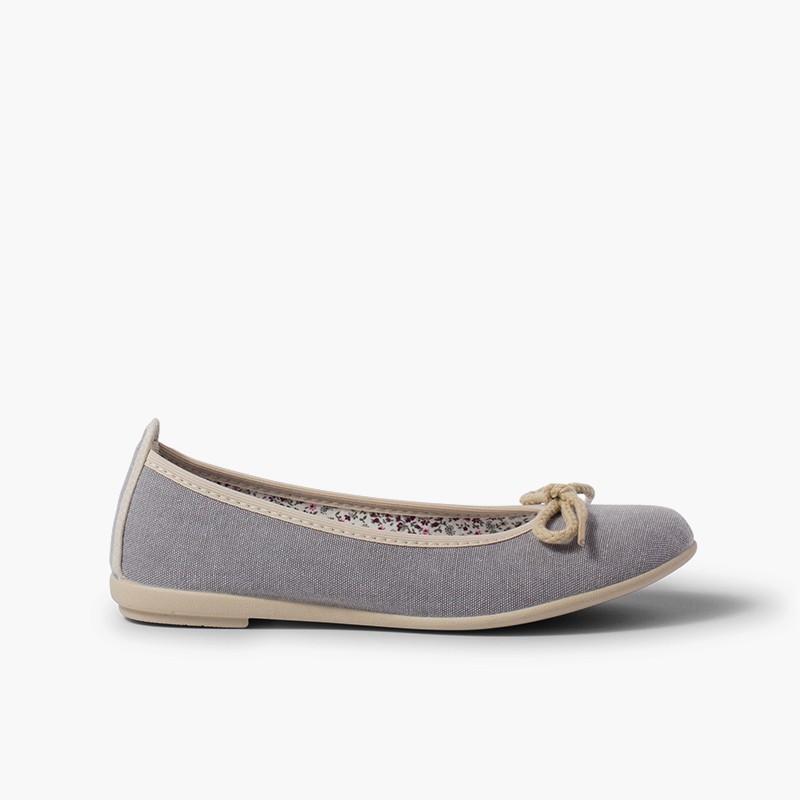 Ballerine fille et femme avec noeud en dentelle Gris