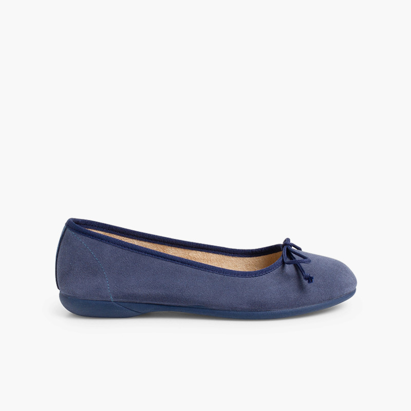 Ballerines fille et femme en suède avec Ruban  Bleu