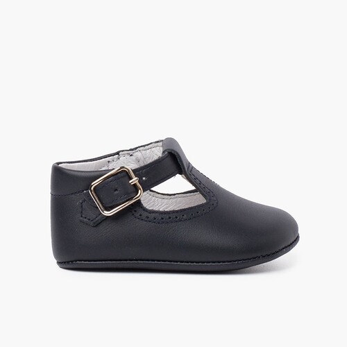 Salomés en cuir pour bébés Bleu Marine