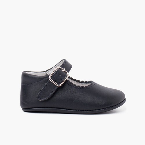 Chaussures babies en cuir avec fermeture à boucle pour bébés Bleu Marine