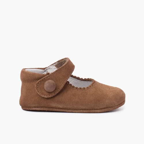 Chaussures en suède avec fermetures à scratch pour bébés Taupe