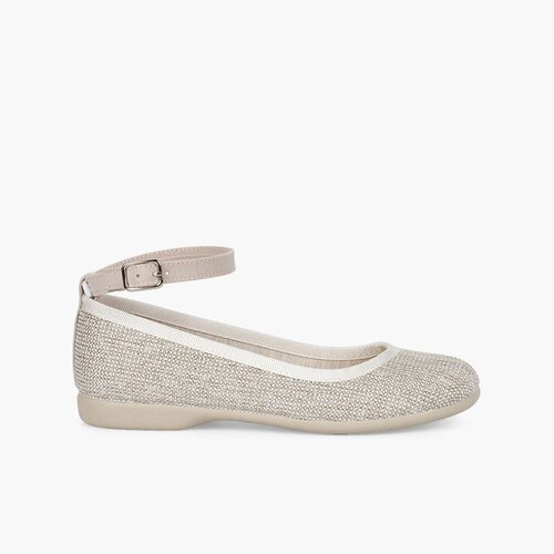 Ballerines pour Fille et Femme fermeture par bride à boucle tissu brillant Beige