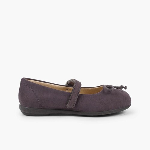 Ballerines pour Fille avec à scratch et noeud façon babies Gris