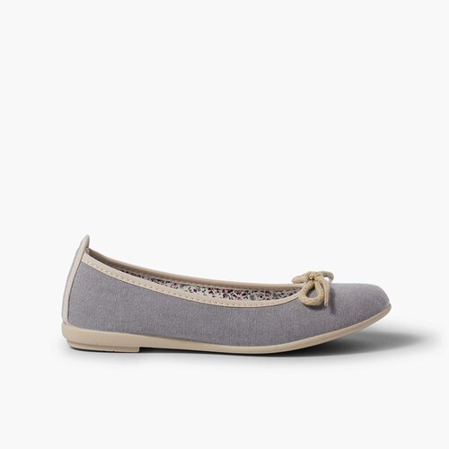 Ballerine fille et femme avec noeud en dentelle Gris