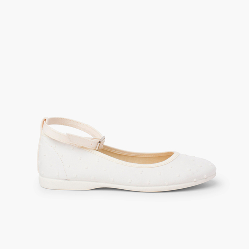 Ballerines fille à fermeture bracelet en plumetis Beige